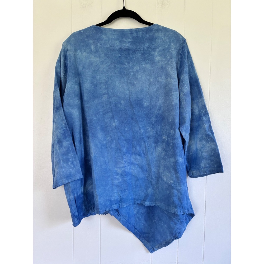 Cottonseed Wear Womens Blue Tie Dye Asymmetrical Lagenlook Cotton Tunic Top M - Picture 5 of 6